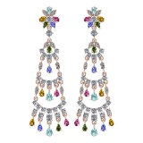 15.76 Ctw VS/SI1 Multi Sapphire,tanzanite,Aquamarine And Diamond 14K Rose Gold Dangling Earrings