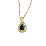 Certified 14k Yellow Gold Pear Emerald and Diamond Pendant