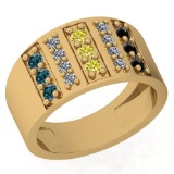 0.68 Ctw Treated Fancy Blue ,Black,Yellow And White Diamond I2/I314K Yellow Gold Ring