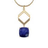 3.12 Ctw Blue Sapphire And Diamond I2/I3 14K White Gold Vintage Style Pendant