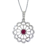 Certified 14k White Gold Ruby and .05 CTW Diamond Wheel Pendant 0.2 CTW