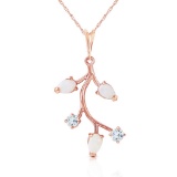 14K Solid Rose Gold Necklace with Opals & Aquamarines