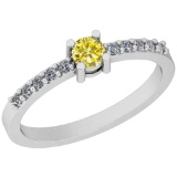 0.34 Ctw Treated Fancy Yellow And White Diamond I1/I2 14K White Gold Vintage Ring