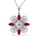 6.3 Carat 14K Solid White Gold Necklace Ruby pearl