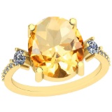 3.96 Ctw Citrine And Diamond I2/I3 10K Yellow Gold Vintage Style Ring
