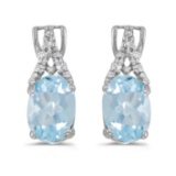 Certified 14k White Gold Oval Aquamarine And Diamond Earrings