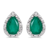 Certified 14k White Gold Pear Emerald And Diamond Earrings