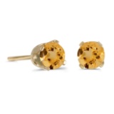 Certified 4 mm Round Citrine Stud Earrings in 14k Yellow Gold 0.36 CTW