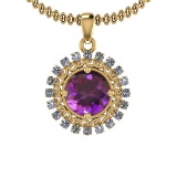 2.40 Ctw Amethyst And Diamond I2/I3 14K Yellow Gold Necklace