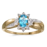 Certified 10k Yellow Gold Oval Blue Topaz And Diamond Ring