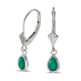 Certified 14k White Gold Pear Emerald Bezel Lever-back Earrings 0.66 CTW