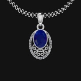 0.81 Ctw VS/SI1 Blue Sapphire And Diamond 14K White Gold Necklace