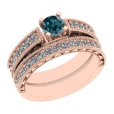 1.17 Ctw I2/I3 Treated Fancy Blue And White Diamond 14K Rose Gold Bridal Wedding Ring