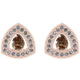 0.45 Ct Natural Fancy Brown Diamond I2/I3And White Diamond I2/I3 14k Rose Gold Stud Earrings