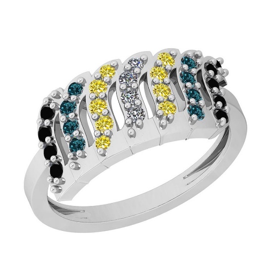 0.40 Ctw I1/I2 Treated Fancy Black ,Yellow,Blue,White Diamond 14K White Gold Ring