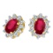 Certified 14k Yellow Gold Oval Ruby and .25 total CTW Diamond Earrings 0.97 CTW