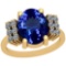 5.22 Ctw VS/SI1 Tanzanite And Diamond Platinum 14K Yellow Gold Plated Vintage Style Ring