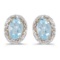 Certified 14k Yellow Gold Oval Aquamarine And Diamond Earrings