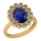 2.42 Ctw Blue Sapphire And Diamond I2/I3 14K Yellow Gold Vintage Style Ring