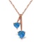 14K Solid Rose Gold Hearts Necklace with Natural Blue Topaz