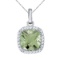 Certified 14k White Gold Cushion Cut Green Amethyst And Diamond pendant