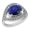 2.42 Ctw Blue Sapphire And Diamond I2/I3 14K White Gold Vintage Style Ring