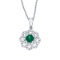 Certified 14k White Gold Emerald and Diamond Round Wave Pendant