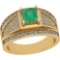 1.02 Ctw Emerald And Diamond I2/I3 14K Yellow Gold Vintage Style Ring