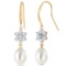 9.01 CTW 14K Solid Gold Fish Hook Earrings Diamond, Aquamarine pearl