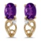 Certified 14k Yellow Gold Oval Amethyst And Diamond Earrings