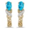 Certified 14k Yellow Gold Oval Blue Topaz And Diamond Earrings