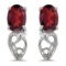 Certified 14k White Gold Oval Garnet And Diamond Earrings