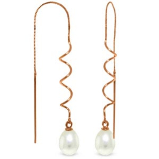 14K Solid Rose Gold Threaded Dangles Earrings with pearls