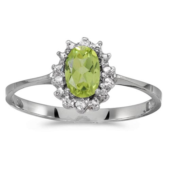 Certified 10k White Gold Oval Peridot And Diamond Ring