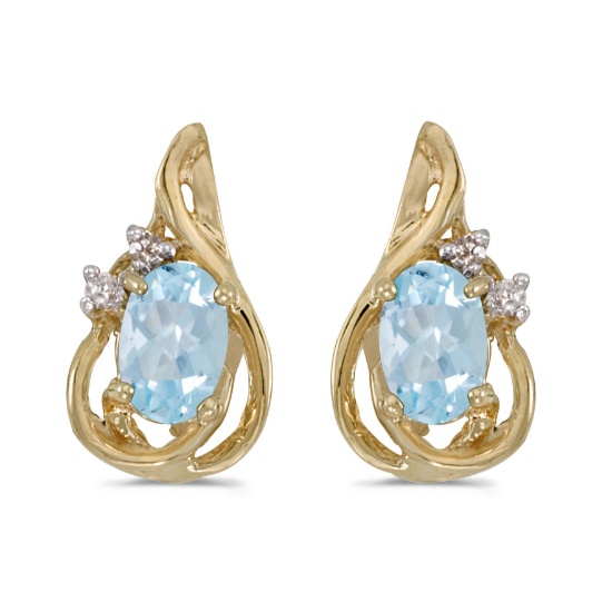 Certified 14k Yellow Gold Oval Aquamarine And Diamond Teardrop Earrings 0.62 CTW