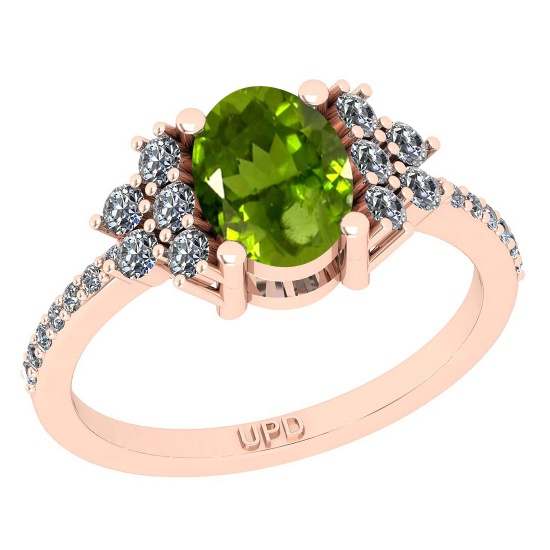 1.71 Ctw I2/I3 Peridot And Diamond 10K Rose Gold Promises Ring