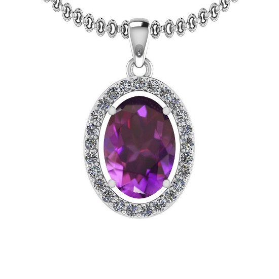 2.86 Ctw Amethyst And Diamond I2/I3 10K White Gold Pendant