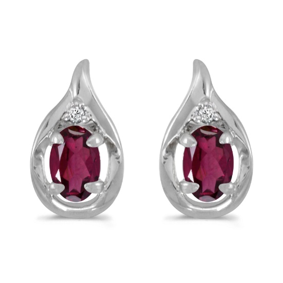 Certified 14k White Gold Oval Rhodolite Garnet And Diamond Earrings 0.99 CTW