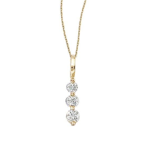 Certified 14k Yellow Gold 0.25 Ct Three Stone Diamond Pendant