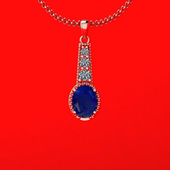 2.90 Ctw VS/SI1 Blue Sapphire And Diamond 14K Rose Gold Necklace