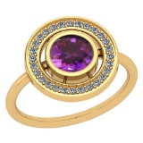 Certified 1.26 Ctw I2/I3 Amethyst And Diamond 14K Yellow Gold Vintage Style Ring