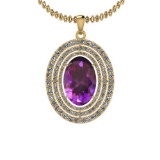 Certified 12.68 Ctw I2/I3 Amethyst And Diamond 14K Yellow Gold Pendant