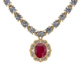 6.38 Ctw SI2/I1 Ruby And Diamond 14K Yellow Gold Necklace