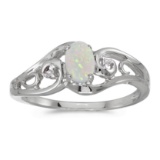 Certified 10k White Gold Oval Opal And Diamond Ring 0.2 CTW