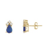 Certified 14k Yellow Gold Sapphire And Diamond Pear Shaped Earrings