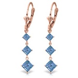 4.79 CTW 14K Solid Rose Gold Square Blue Topaz Drop Earrings