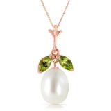 14K Solid Rose Gold Necklace with Natural pearl & Peridot