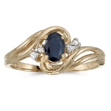 Certified 10k Yellow Gold Oval Sapphire And Diamond Ring