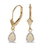 Certified 14k Yellow Gold Pear Opal And Diamond Leverback Earrings