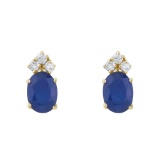 Certified 14k Yellow Gold Sapphire And Diamond Oval Earrings